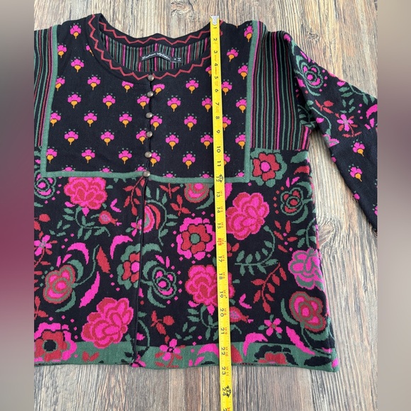 Gudrun Sjödén Knit Cardigan Sweater Medium Black Pink Floral Bold 50% Org Cotton - Picture 7 of 12